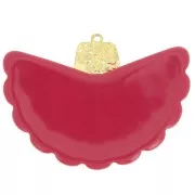 Pendentif éventail 28.5x40 mm en résine et Acier inox 316L Doré - Rouge marbré x1