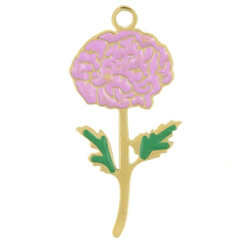 Pendentif Fleur de naissance 21x10mm Novembre Chrysanthème - Acier inox 316L Doré