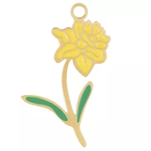 Pendentif Fleur de naissance 22x13.5 mm - Mars - Jonquille - Acier inox 316L Doré