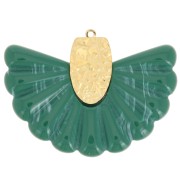 Pendentif éventail 28.5x40 mm en résine et Acier inox 316L Doré - Vert marbré x1