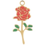 Pendentif Fleur de naissance 22x10 mm - Juin - Rose - Acier inox 316L Doré|raw }}