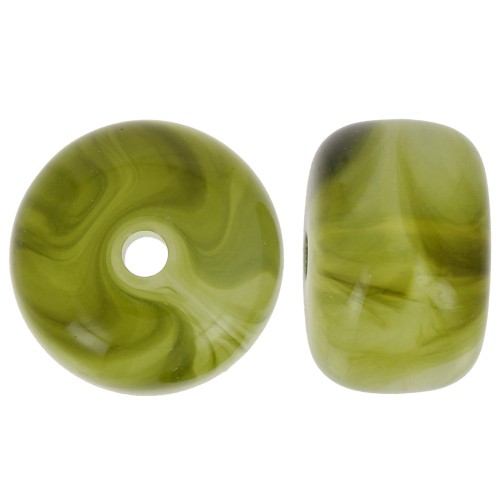 Perles rondelles en résine translucide 14.5x9.5 mm - Vert marbré x20