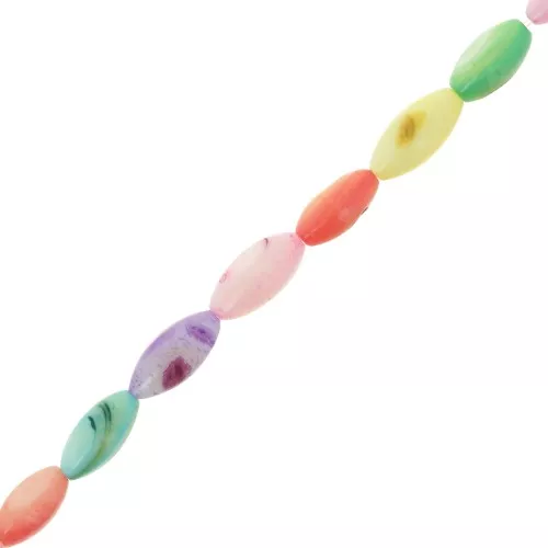Perles olive en nacre teintée 11x5 mm - Multicolore x38cm
