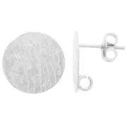Clous d'oreilles disque martelé 15 mm avec anneau ouvert - Placage Argent fin x2