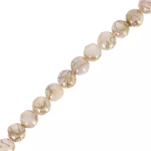 Perles rondes 6 mm en nacre effet AB - Doré x37cm