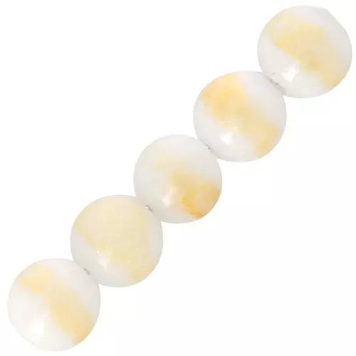 Perles rondes 6 mm pierre gemme - Jade teintée - Blanc - Doré pailleté x10