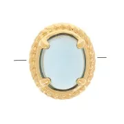 Perle ovale 6x4 mm avec verre teinté serti - Plaqué Or 3 microns - Bleu x1