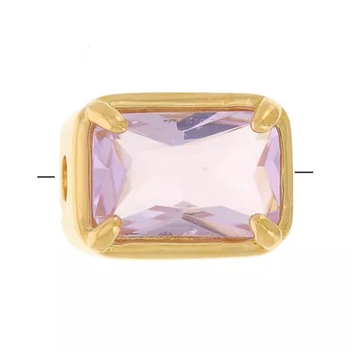 Perle rectangle 7x5 mm avec verre teinté serti - Plaqué Or 3 microns - Rose x1