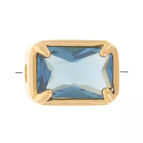 Perle rectangle 7x5 mm avec verre teinté serti - Plaqué Or 3 microns - Bleu x1
