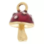 Breloque champignon 13x8.5 mm Resine époxy - Acier inoxydable 304 - Doré - Rouge