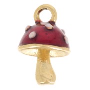Breloque champignon 13x8.5 mm Resine époxy - Acier inoxydable 316L - Doré - Rouge