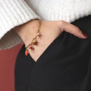 Pendentif champignon 20x13 mm - Resine époxy - Acier inox 316L - Doré - Orange