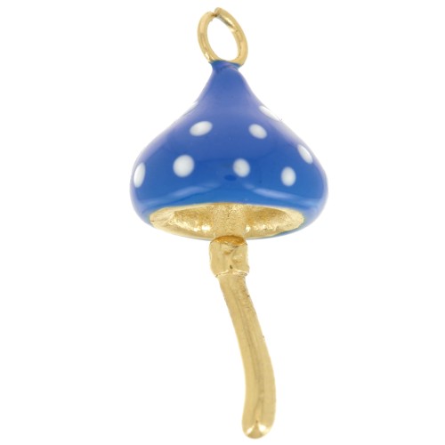 Pendentif champignon 24x11 mm - Resine époxy - Acier inox 316L - Doré - Bleu