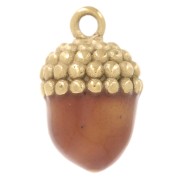 Breloque gland 12.5x7.5mm - Resine époxy - Acier inoxydable 316L - Doré - Marron