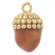 Breloque gland 12.5x7.5mm - Resine époxy - Acier inoxydable 316L - Doré - Marron