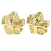Boucles d'oreilles fleur 24 mm cabochon imitation nacre - Acier inox 304L Doré x2