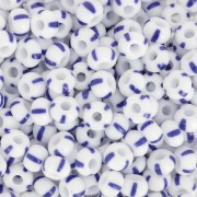 Perles rocailles Preciosa rayées 6/0 4 mm - Blanc - Bleu x20g
