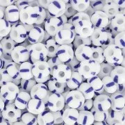 Perles rocailles Preciosa rayées 6/0 4 mm - Blanc - Bleu x20g