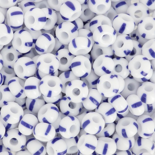 Perles rocailles Preciosa rayées 6/0 4 mm - Blanc - Bleu x20g