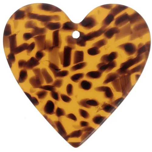 Pendentif coeur 31x32 mm en acetate - Terrazzo Marron - Noir x1