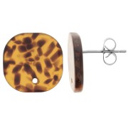 Clous d'oreilles carrés arrondis en acétate 15 mm - Terrazzo Marron - Noir x2|raw }}