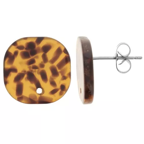 Clous d'oreilles carrés arrondis en acétate 15 mm - Terrazzo Marron - Noir x2