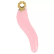 Breloque piment 15x4 mm Resine époxy - Acier inoxydable 304 Doré - Rose clair x1