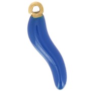 Breloque piment 15x4 mm Resine époxy - Acier inoxydable 304 Doré - Bleu foncé x1
