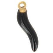 Breloque piment 15x4 mm Resine époxy - Acier inoxydable 304L Doré - Noir x1