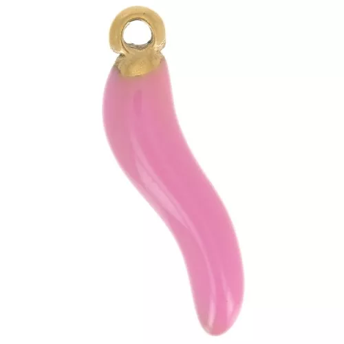 Breloque piment 15x4 mm Resine époxy - Acier inoxydable 304 Doré - Rose x1