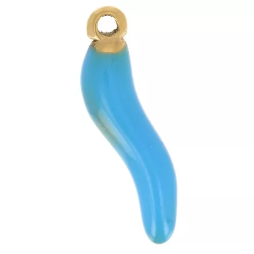 Breloque piment 15x4 mm Resine époxy - Acier inoxydable 304 Doré - Bleu x1