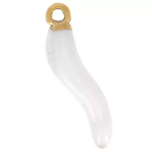Breloque piment 15x4 mm Resine époxy - Acier inoxydable 316L Doré - Blanc x1