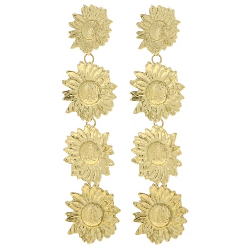 Boucles d'oreilles pendantes tournesol 80x20 mm - Acier inoxydable 304L Doré x2