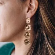 Boucles d'oreilles pendantes tournesol 80x20 mm - Acier inoxydable 304L Doré x2