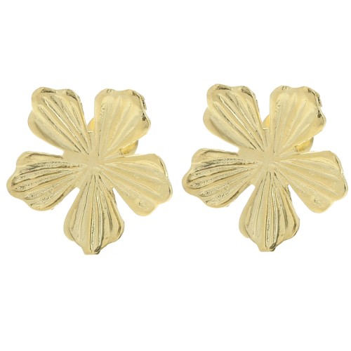 Clous d'oreilles fleur 20 mm avec anneau ouvert - Doré à l'or fin x2