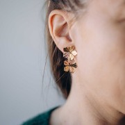 Clous d'oreilles fleur 20 mm avec anneau ouvert - Doré à l'or fin x2