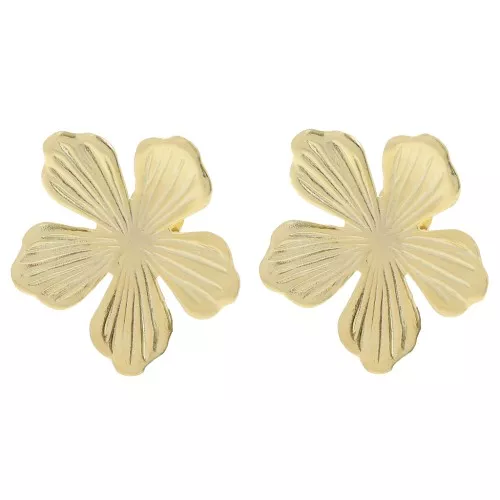 Clous d'oreilles fleur 26 mm avec anneau ouvert - Doré à l'or fin x2