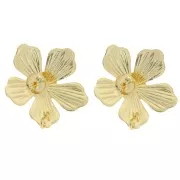 Clous d'oreilles fleur 26 mm avec anneau ouvert - Doré à l'or fin x2