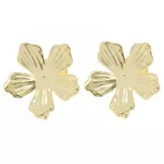 Clous d'oreilles fleur 16 mm avec anneau ouvert - Doré à l'or fin x2