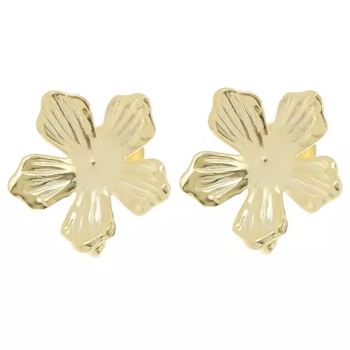 Clous d'oreilles fleur 16 mm avec anneau ouvert - Doré à l'or fin x2