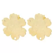 Clous d'oreilles fleur texturé 19x17.5 mm - Doré à l'or fin x2