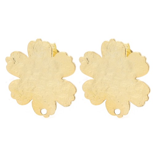 Clous d'oreilles fleur texturé 19x17.5 mm - Doré à l'or fin x2