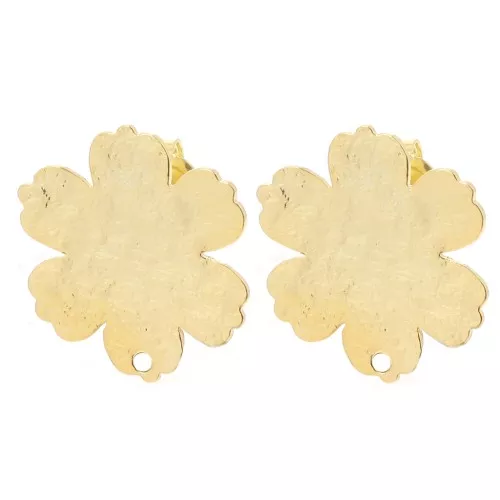 Clous d'oreilles fleur texturé 19x17.5 mm - Doré à l'or fin x2
