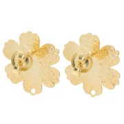 Clous d'oreilles fleur texturé 19x17.5 mm - Doré à l'or fin x2