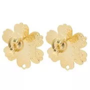 Clous d'oreilles fleur texturé 19x17.5 mm - Doré à l'or fin x2