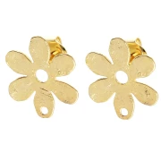 Clous d'oreilles fleur texturé 16x14.5 mm - Doré à l'or fin x2