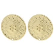 Clous d'oreilles rond 27 mm motif ethnique - Doré à l'or fin x2|raw }}
