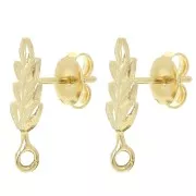 Clous d'oreilles feuille 17x7 mm avec anneau ouvert - Doré à l'or fin x2