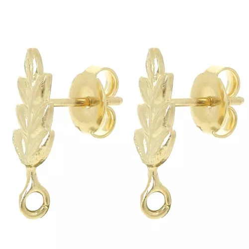 Clous d'oreilles feuille 17x7 mm avec anneau ouvert - Doré à l'or fin x2