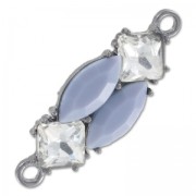 Intercalaire 2 anneaux combinaison cabochons 40x14 mm Crystal/Grey|raw }}